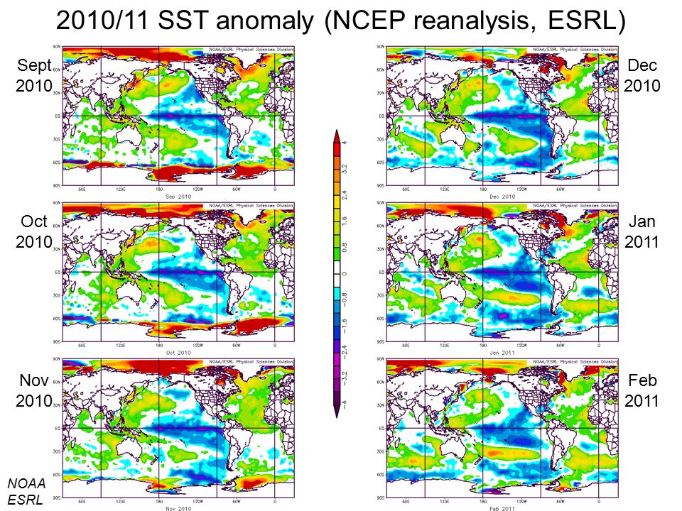 2010/11 SST anomaly (NCEP reanalysis, ESRL)