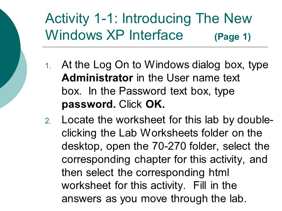 Activity 1-1: Introducing The New Windows XP Interface (Page 1)