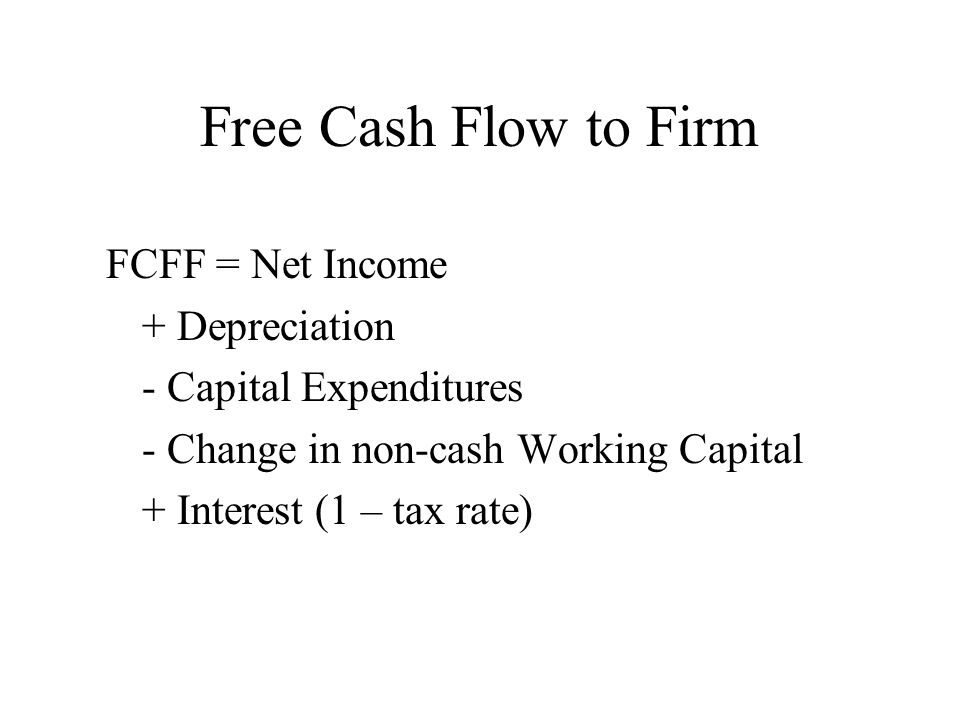 Free Cash Flow to Firm FCFF = Net Income + Depreciation