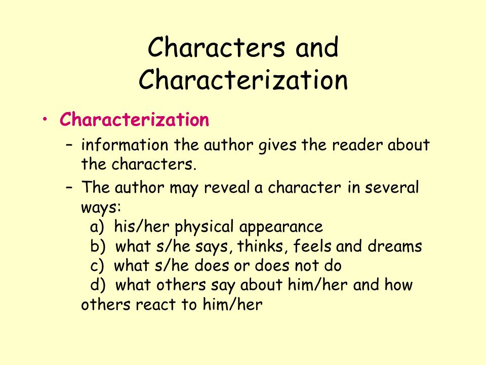 Characters and Characterization