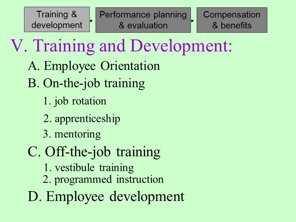 V. Training and Development: