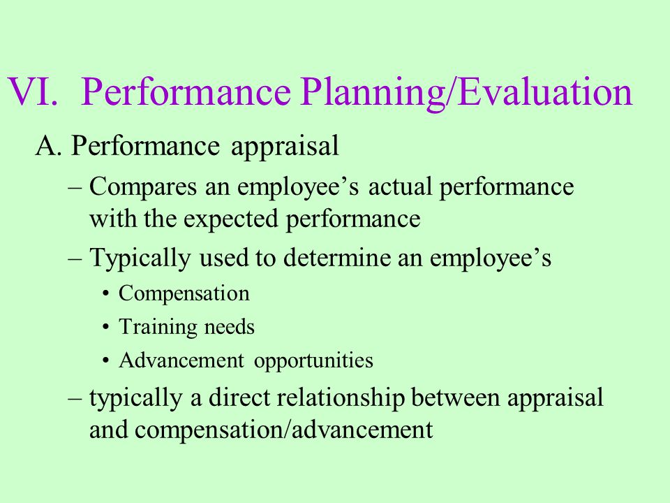 VI. Performance Planning/Evaluation