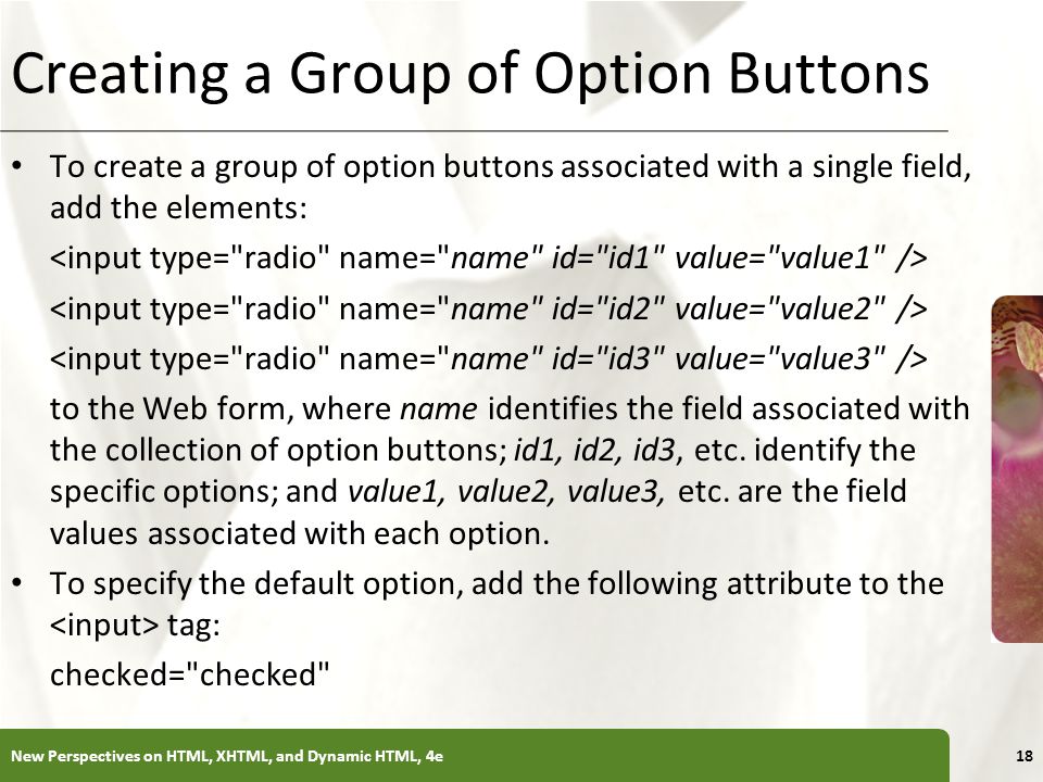 Creating a Group of Option Buttons