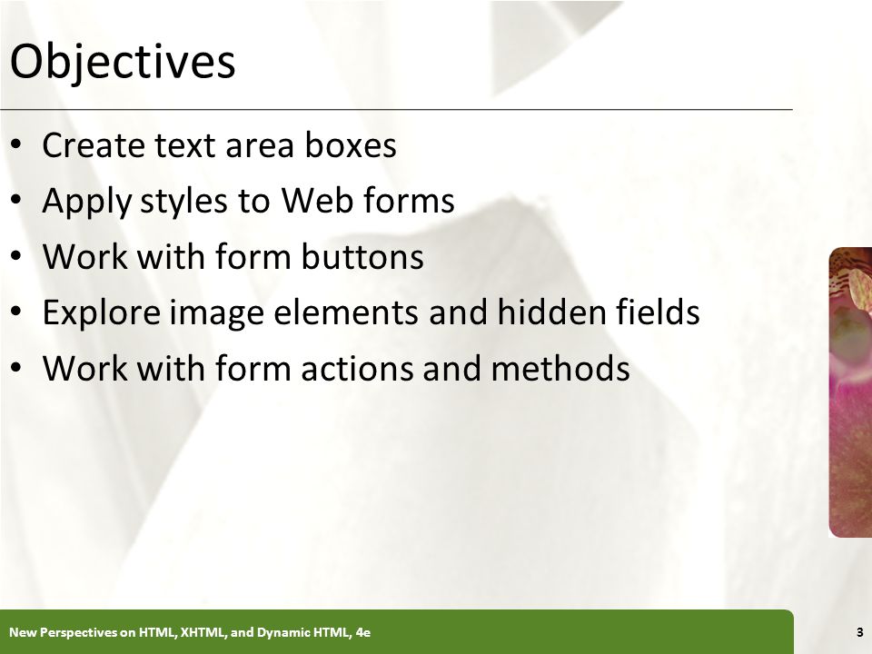 Objectives Create text area boxes Apply styles to Web forms
