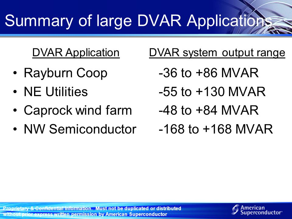Summary of large DVAR Applications