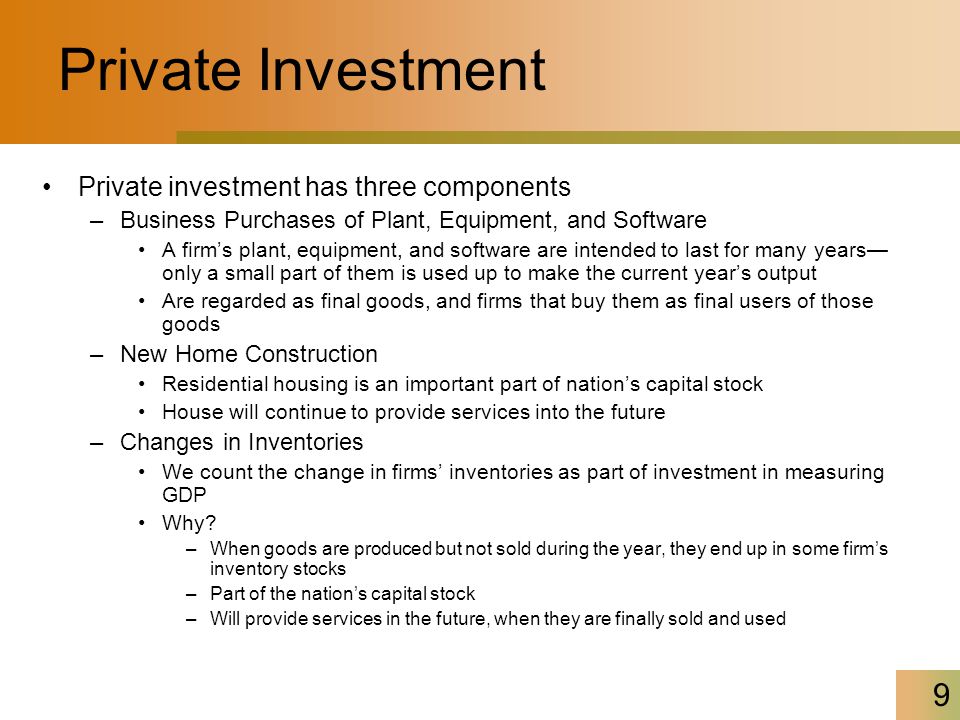 Private Investment Private investment has three components