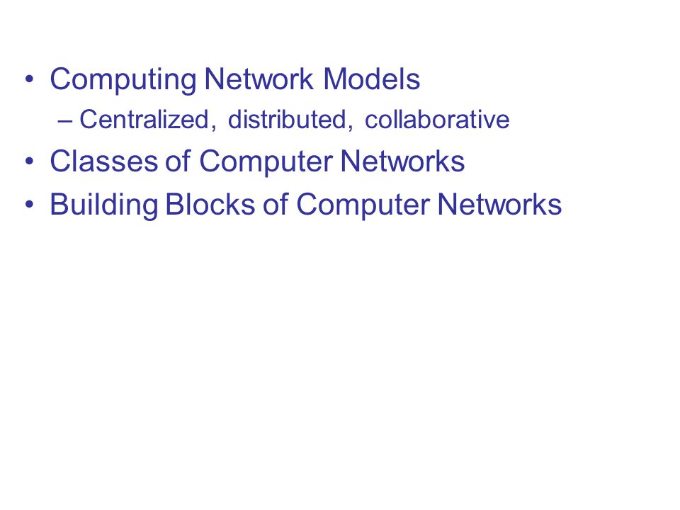Computing Network Models Classes of Computer Networks