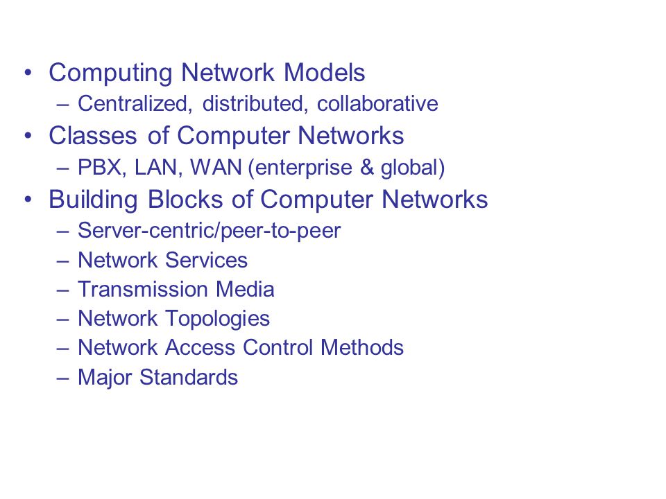 Computing Network Models Classes of Computer Networks