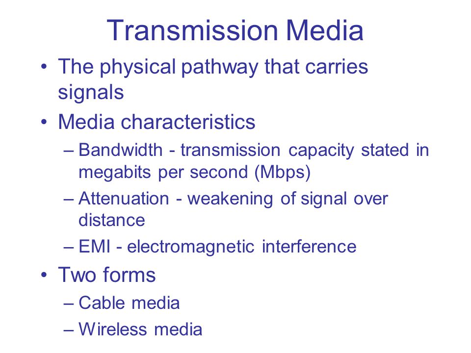 Transmission Media The physical pathway that carries signals
