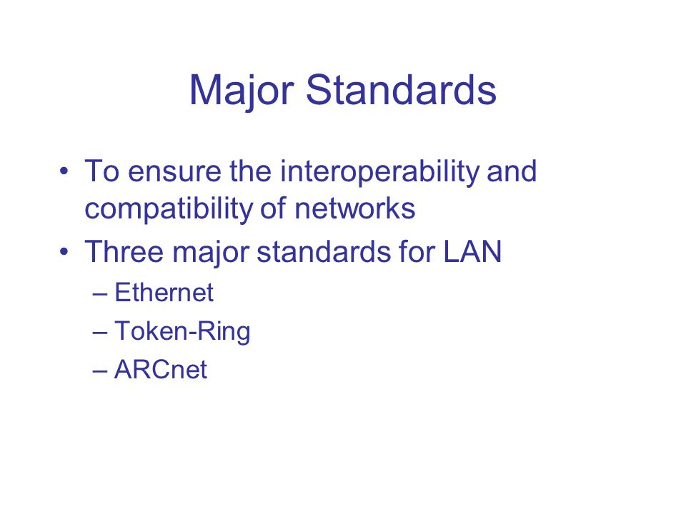 Chapter 5 Telecommunications. Major Standards. To ensure the interoperability and compatibility of networks.