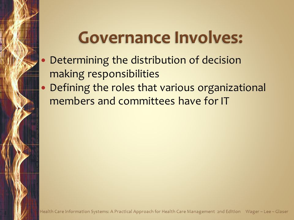 Governance Involves: Determining the distribution of decision making responsibilities.