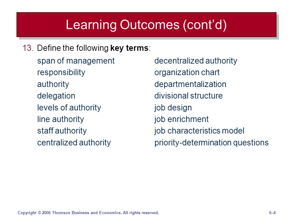 Learning Outcomes (cont’d)