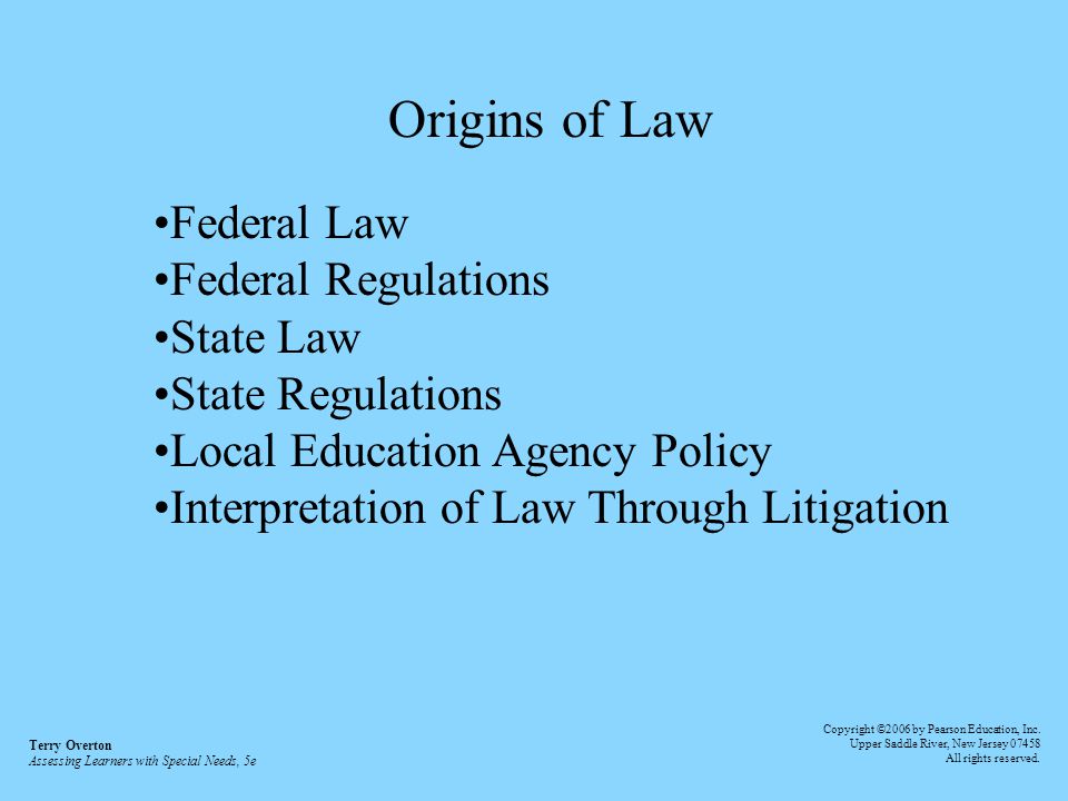 Origins of Law Federal Law Federal Regulations State Law