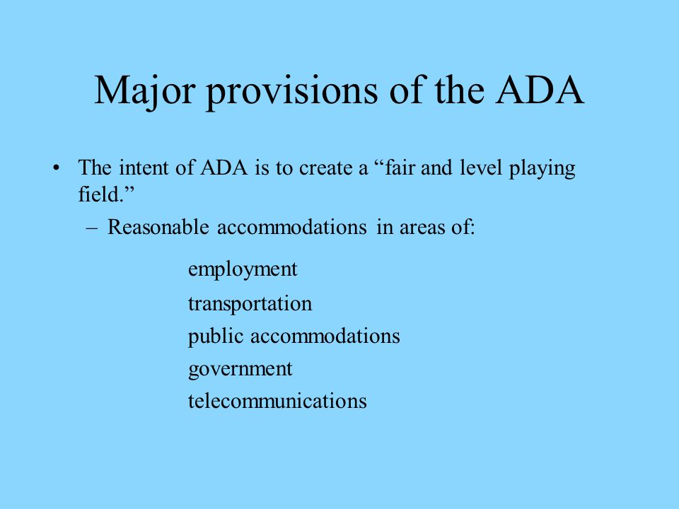 Major provisions of the ADA