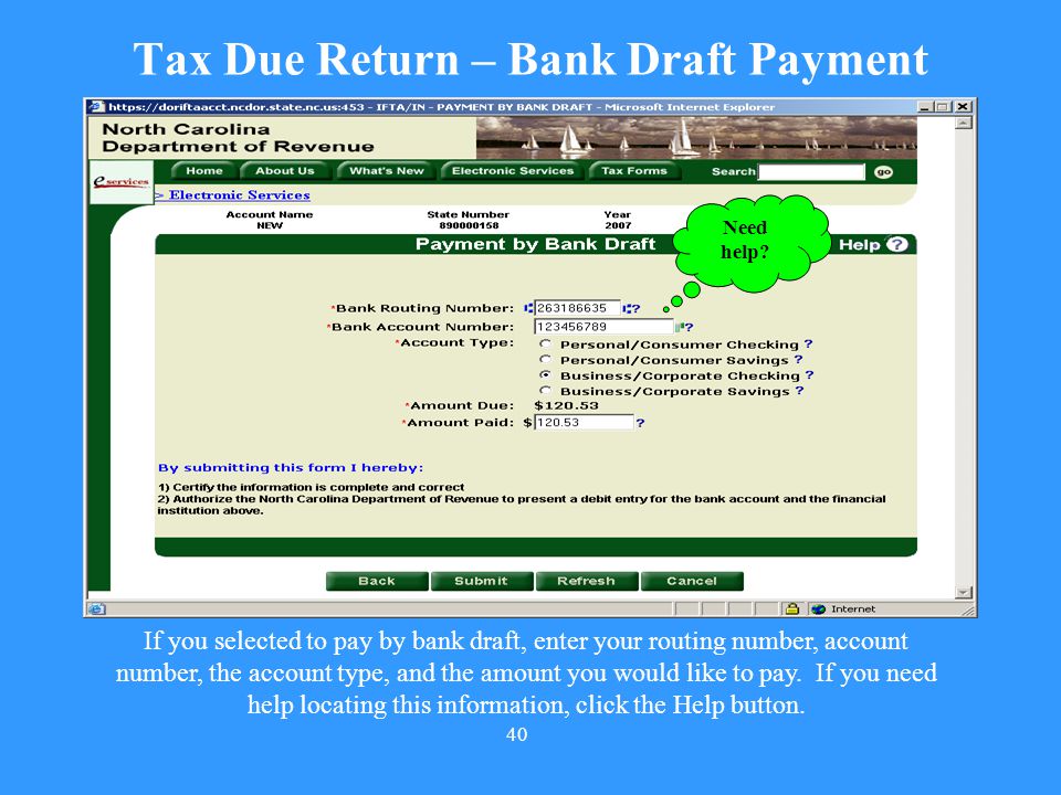 Tax Due Return – Bank Draft Payment