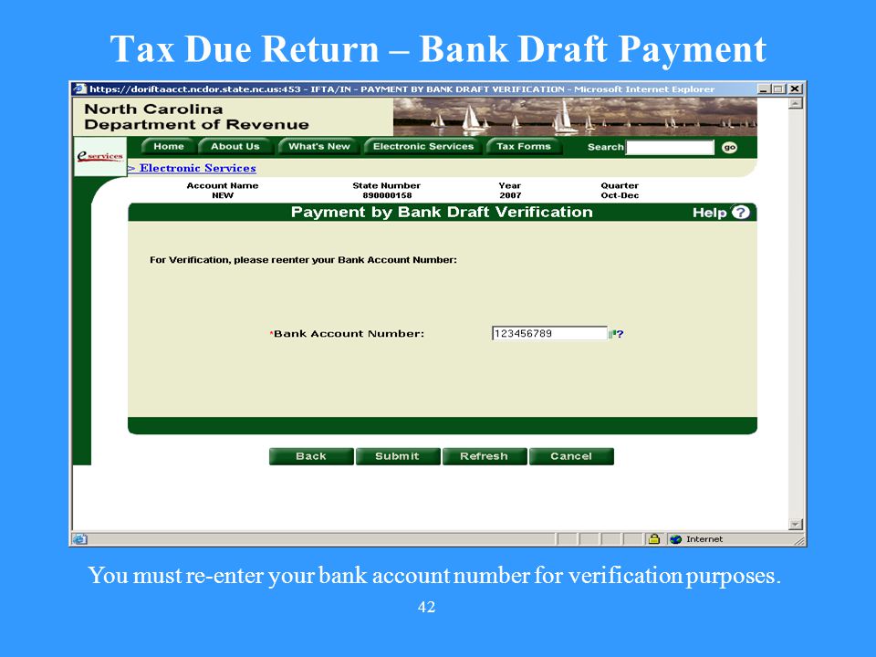 Tax Due Return – Bank Draft Payment