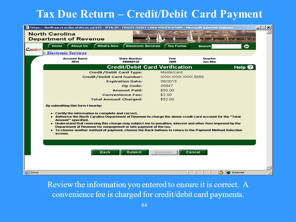 Tax Due Return – Credit/Debit Card Payment