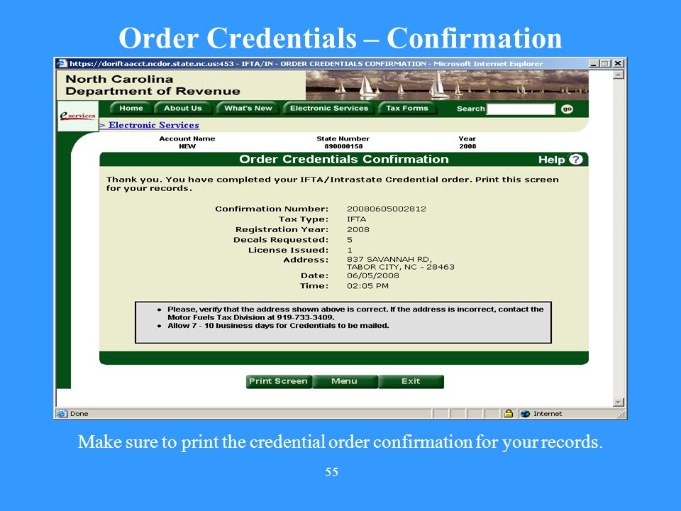 Order Credentials – Confirmation