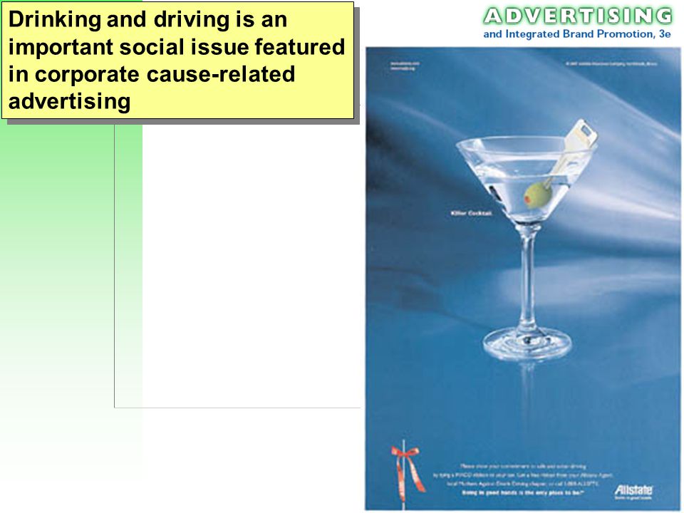 Drinking and driving is an important social issue featured in corporate cause-related advertising