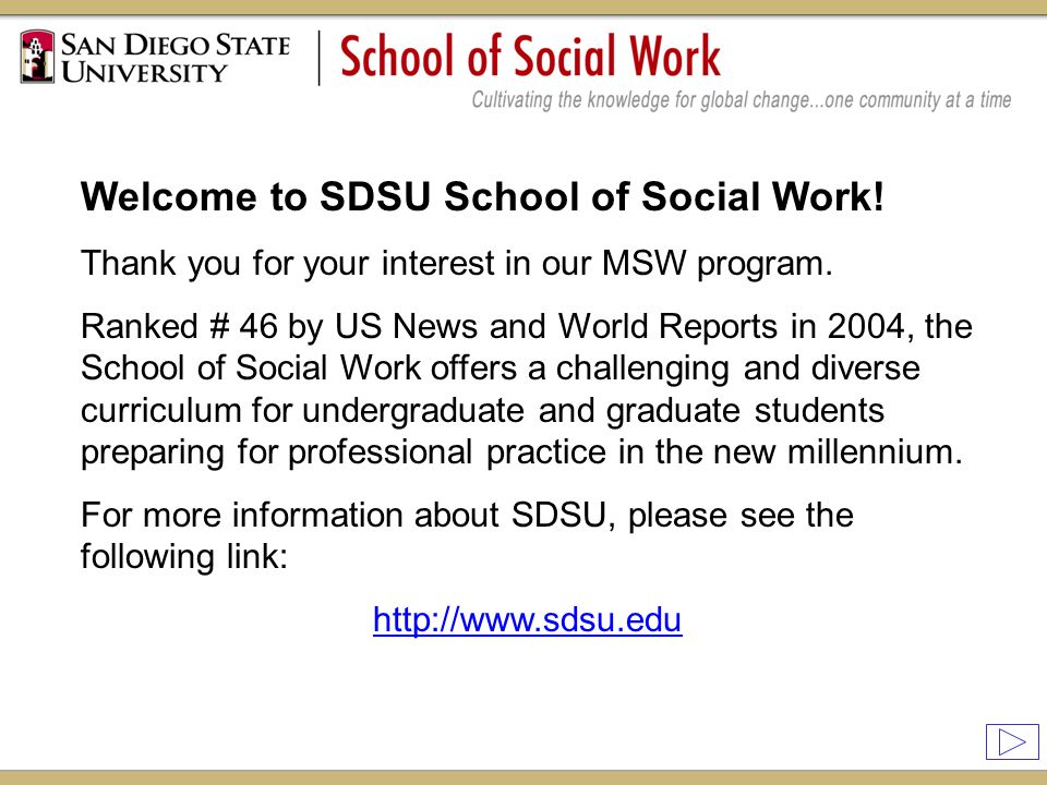Welcome to SDSU School of Social Work!