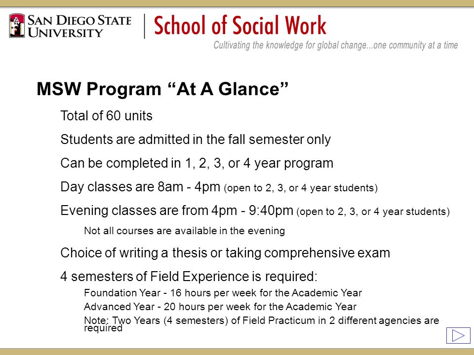 MSW Program At A Glance