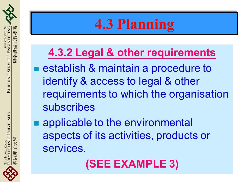 4.3.2 Legal & other requirements