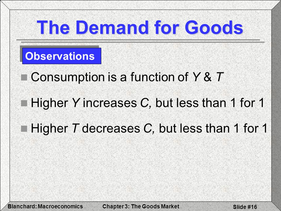 The Demand for Goods Consumption is a function of Y & T