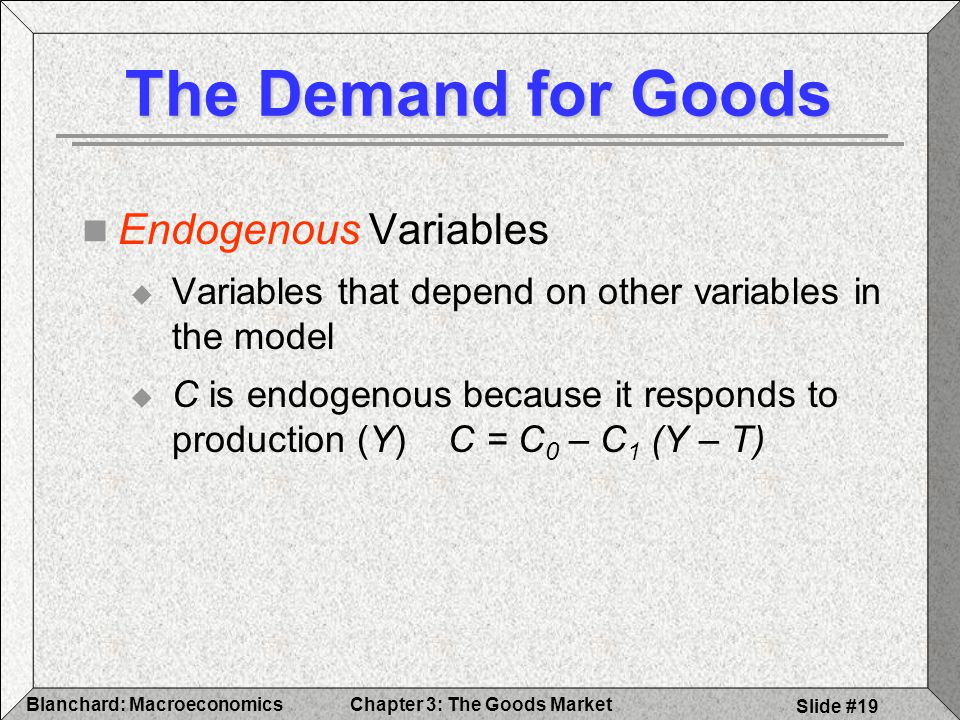 The Demand for Goods Endogenous Variables