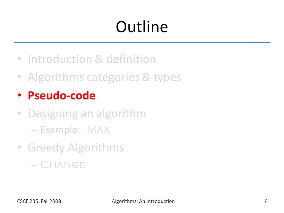 Outline Introduction & definition Algorithms categories & types