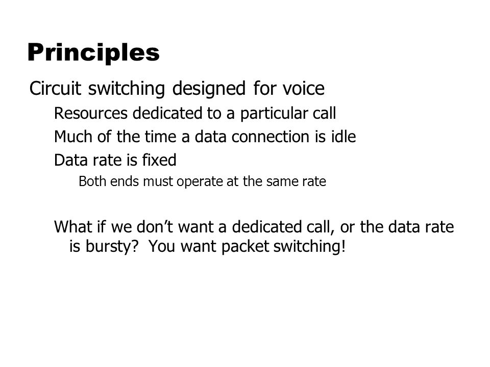 Principles Circuit switching designed for voice