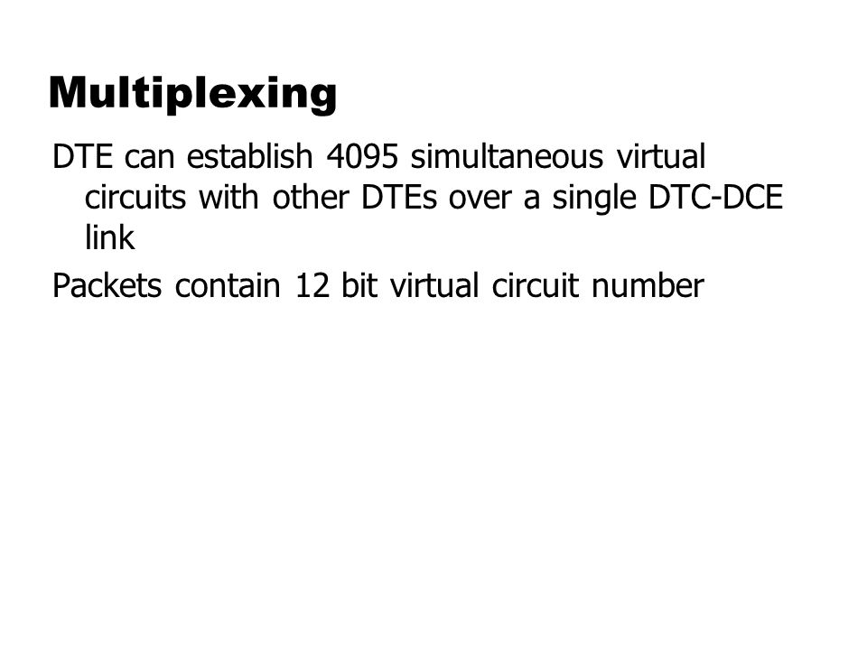 Multiplexing DTE can establish 4095 simultaneous virtual circuits with other DTEs over a single DTC-DCE link.