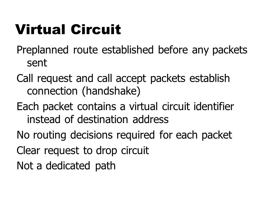 Virtual Circuit Preplanned route established before any packets sent