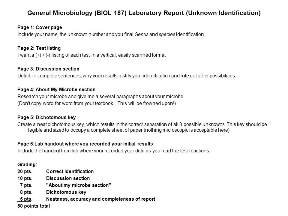 examples of unknown lab reports for microbiology