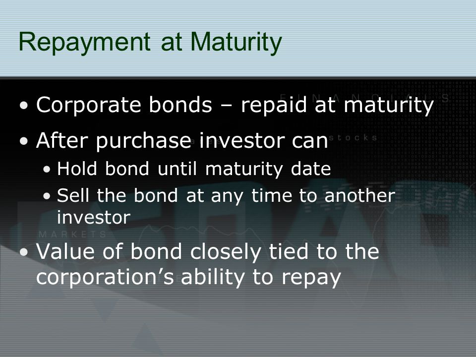 Repayment at Maturity Corporate bonds – repaid at maturity