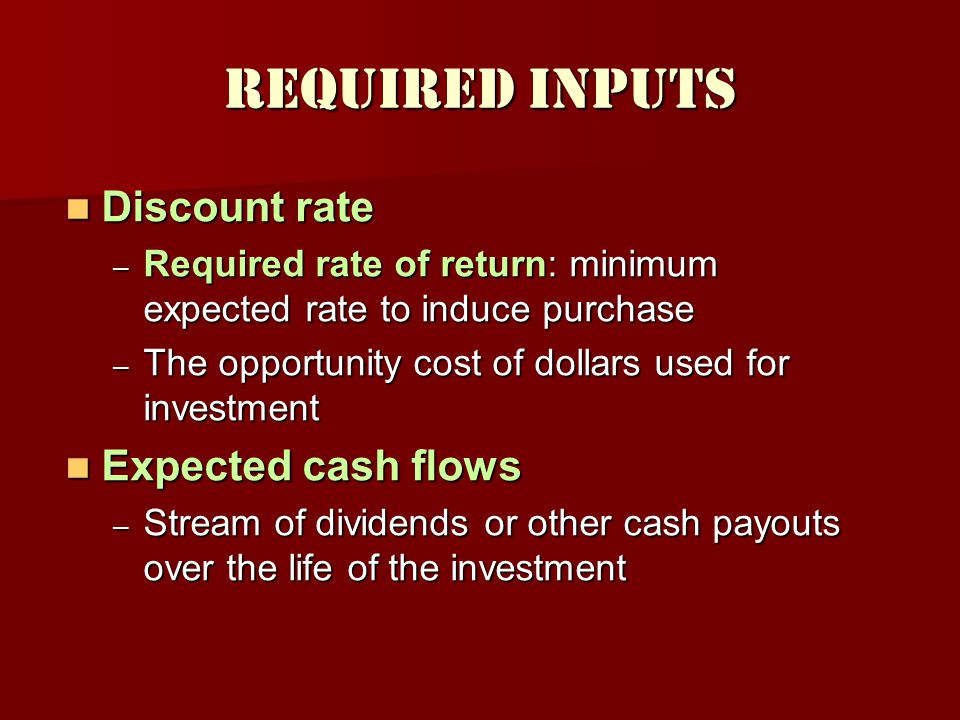 Required Inputs Discount rate Expected cash flows
