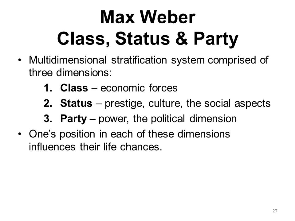 Max Weber Class, Status & Party