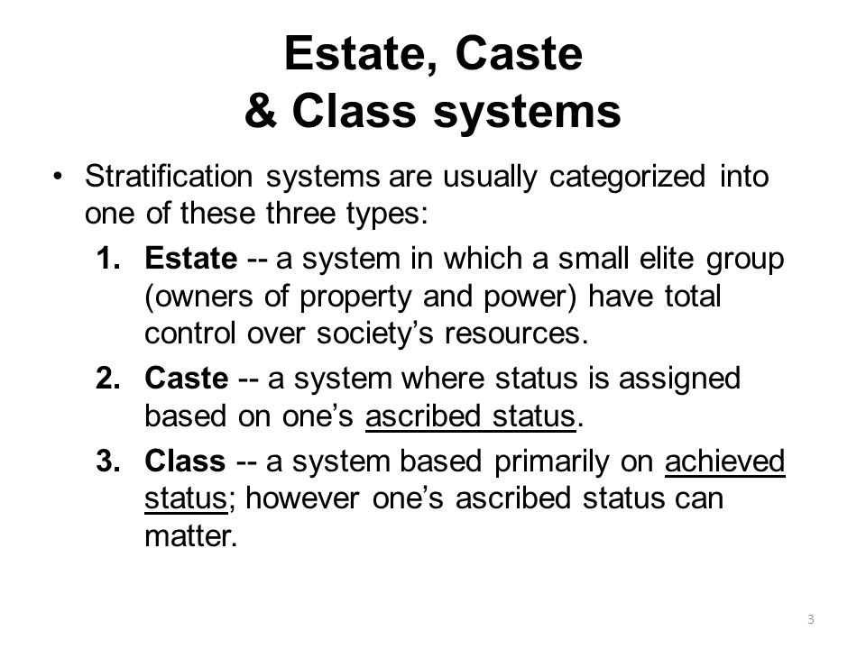 Estate, Caste & Class systems