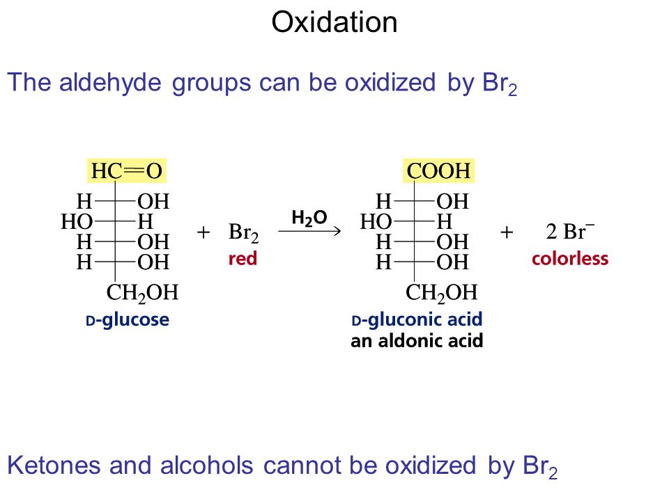 Oxidation The aldehyde groups can be oxidized by Br2