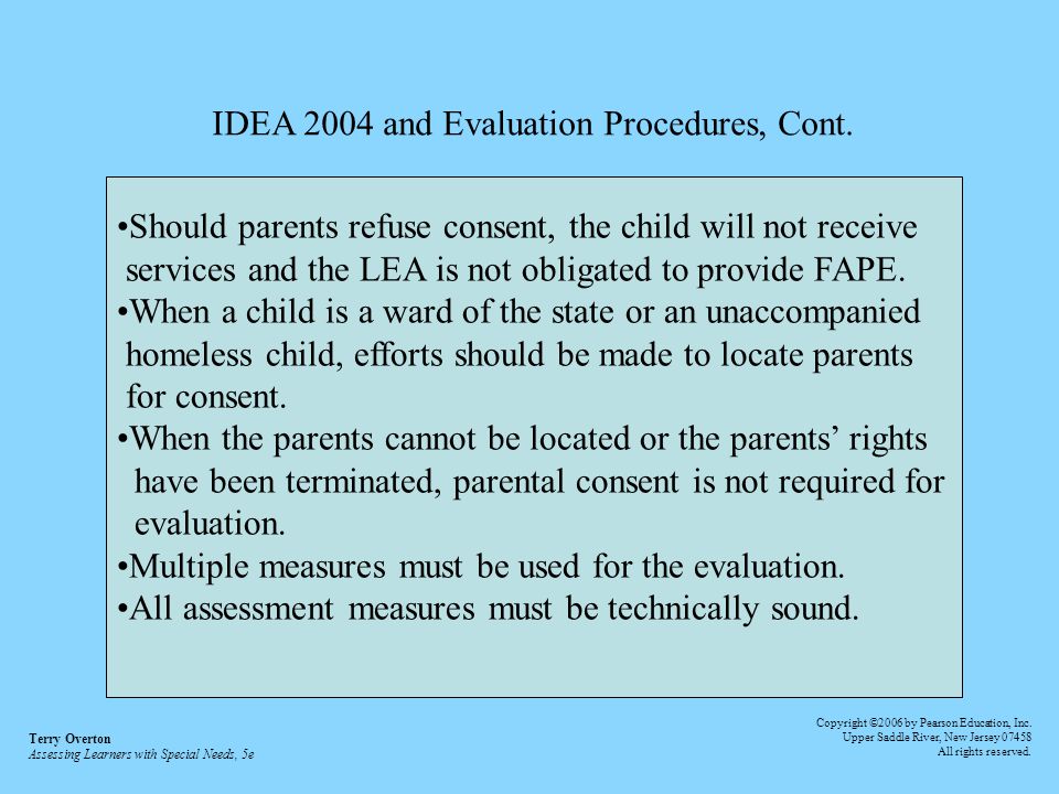 IDEA 2004 and Evaluation Procedures, Cont.