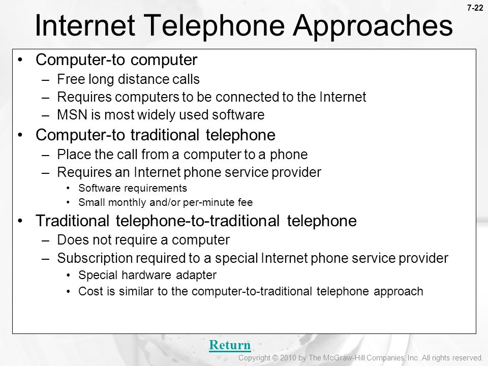Internet Telephone Approaches