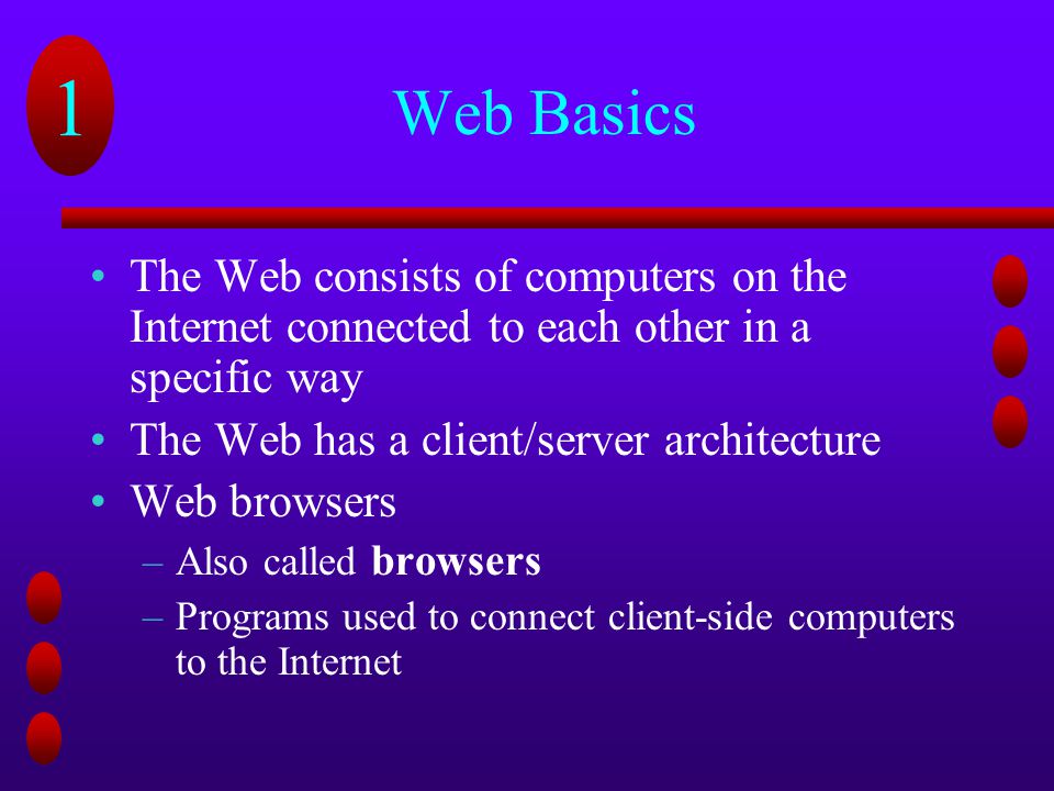 Web Basics The Web consists of computers on the Internet connected to each other in a specific way.