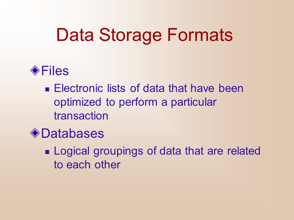 Data Storage Formats Files Databases