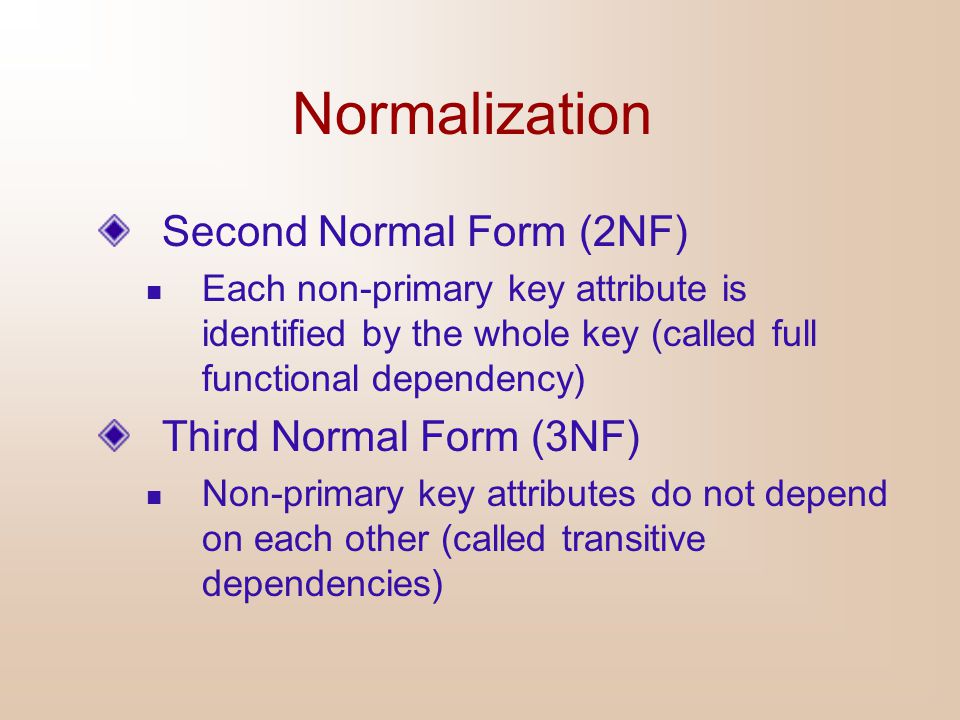 Normalization Second Normal Form (2NF) Third Normal Form (3NF)