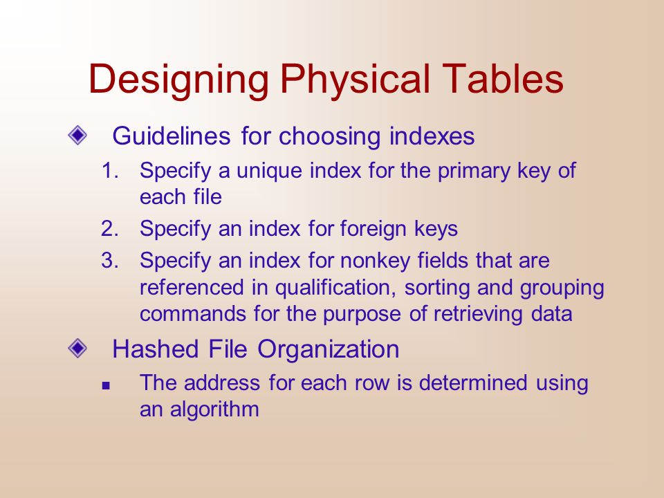 Designing Physical Tables