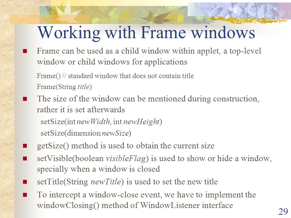 Working with Frame windows