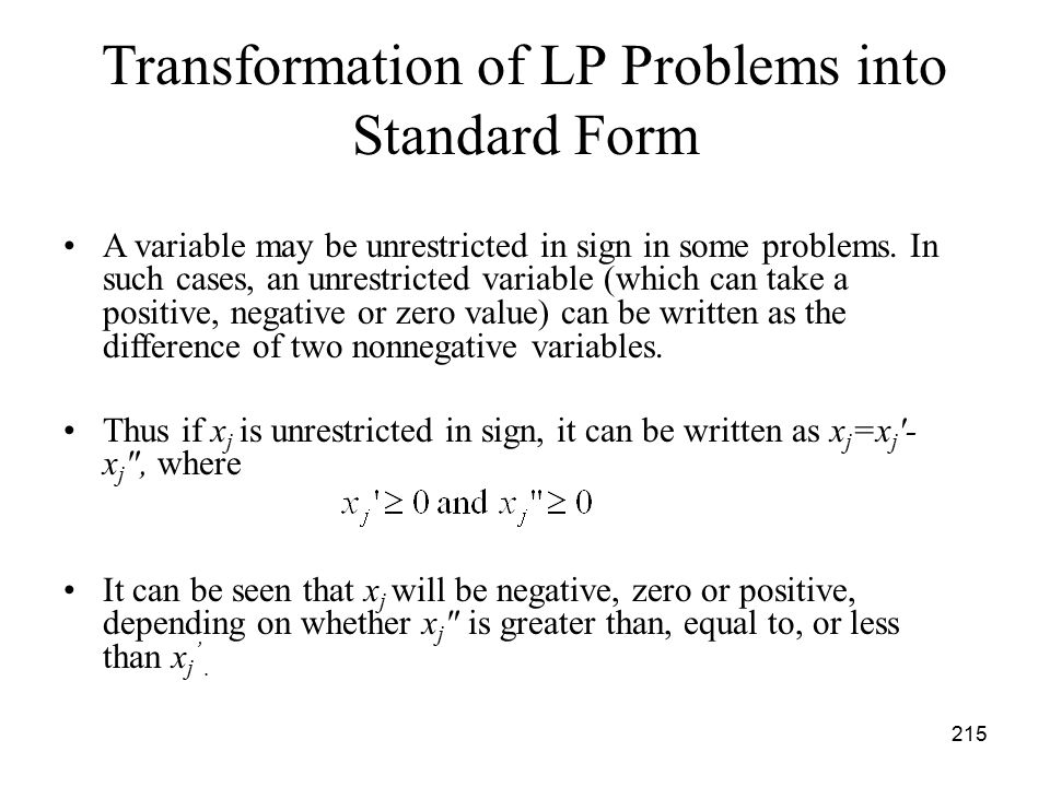 Transformation of LP Problems into Standard Form