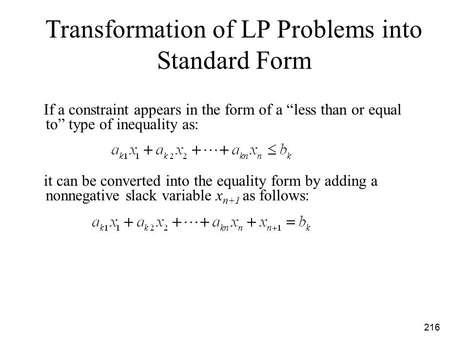 Transformation of LP Problems into Standard Form