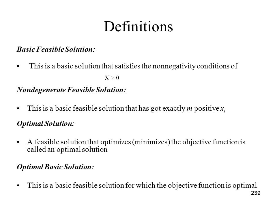 Definitions Basic Feasible Solution: