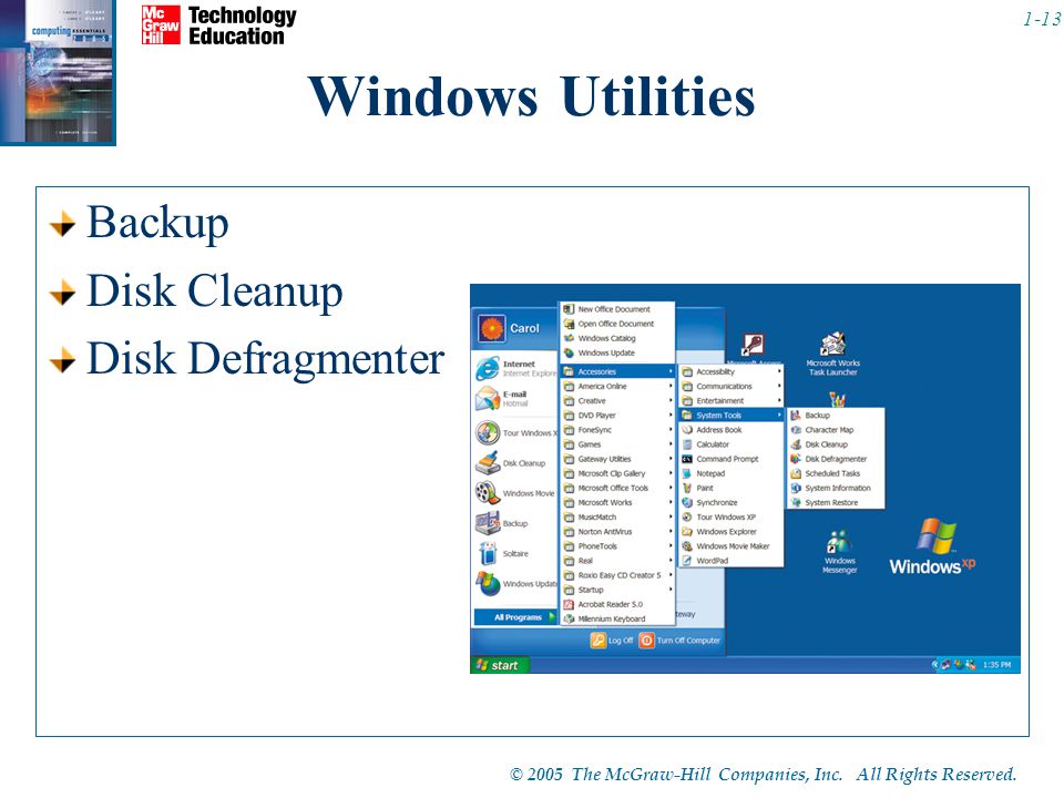 Windows Utilities Backup Disk Cleanup Disk Defragmenter