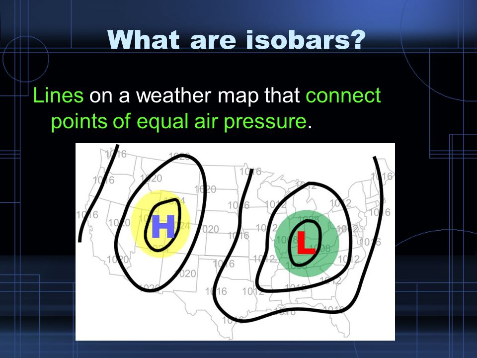 What are isobars Lines on a weather map that connect points of equal air pressure.